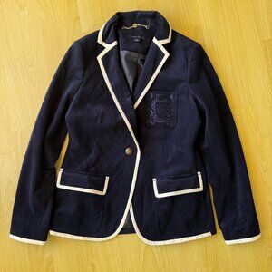 Tommy Hilfiger Blazer Jacket Women's Navy Velvet With White Trim Size 8